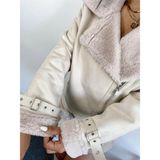 Zf Butik Kadın Uzun Süet Mont Bej Kürklü Kemerli