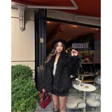 Zf Butik Kıvırcık Kürk Kısa Siyah Kadın Mont