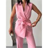 Zf Butik Kuşaklı Yelek Pantolon Takim - XL - Pembe