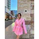 Zf Butik Oversize Blazer Ceket Fuşya Dokuma Kumaş Uzun Boy