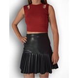 Zf Butik Pileli Suni Deri Mini Etek - Siyah