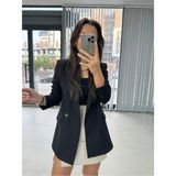 Zf Butik Siyah Blazer Ceket Klasik Kesim Uzun Boy Dokuma Kumaş