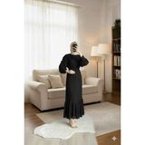 Zf Butik Siyah Piliseli Şifon Tesettür Elbise Uzun Bol Kesim - 38