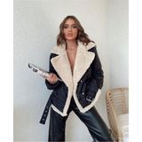 Zf Butik Yaka ve Içi Kürk Kemerli Mont - Siyah