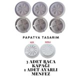 ZFS 3 Adet Papatya Tasarım Baca Kapağı Beyaz ve 1 Adet Beyaz Ayarlı Doğalgaz Cam Menfezi