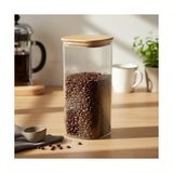 Zg Store 10X25 cm Bambu Kapaklı Kare Cam Saklama Kavanozu - Vakumlu Dev Boy Şeffaf Erzak Kabı Spagetti Makarna Bakliyat Kutusu ve Kiler Düzenleyici Organizatör