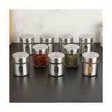 Zg Store 12'li Metal Kaplı Cam Baharatlık Seti (60 Ml) - Döner Başlıklı Paslanmaz Çelik Baharat Takımı - 0,5 x 7 cm