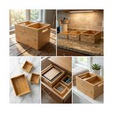 Zg Store 3'lü Modüler Bambu Organizer Set - Üst Üste Geçebilen Çok Amaçlı Çekmece Içi ve Masaüstü Düzenleyici Kutu - Banyo, Mutfak ve Ofis Için Ahşap Saklama Seti
