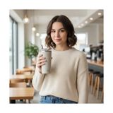 Zg Store 530 ml Pipetli ve Ağızlıklı Çelik Termos Kupa - Çift Fonksiyonlu Kapak - Sıcak/soğuk Tutan Seyahat Bardağı (Travel Mug) - 4 Farklı Renk Seçeneği (Krem) - 230 ml
