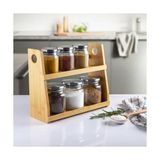 Zg Store 8 Parça Borosilikat Cam Baharatlık Seti (700 Ml) - Paslanmaz Çelik Kapaklı ve Bambu Kapak Sçenekli 2 Katlı Bambu Standlı Tezgah Üstü Erzak Kabı ve Mutfak Düzenleyici Organizer (Bambu Kapak)