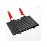 Zg Store Metal Döküm Mangal Izgarası, Çift Silikon Kulplu, 40 x 25 x 0.7 cm