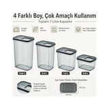 Zg Store Sürgülü Kapaklı Saklama Kabı Seti, 7 Litre, 4 Farklı Boyut, Büyük Küçük Boy Gıda Erzak Depolama Kutusu, Plastik Mutfak Düzenleyici Organizer, Kolay ve Zahmetsiz Kullanım (0,8/1,6/2,4/3,16 L)