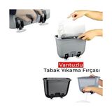 Zg Store Vantuzlu Tabak Yıkama Fırçası, Plastik, Gri, 29.7X13X21 Cm, 3 Litre Hacimli, Su Tasarruflu Bulaşık Yıkama Kabı, Vakumlu Ayaklı (Siyah)