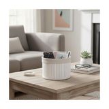 Zg Store Yuvarlak Bambu Düzenleyici ve Saklama Sepeti – Beyaz Ahşap Çıtalı Banyo, Makyaj ve Ofis Organizeri, Kumaş Astarlı Çok Amaçlı Dekoratif Kutu (18X13 Cm)