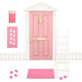 Zhanmai Diş Peri Kapı Kiti Mini Ahşap Diş Peri Kapısı Aksesuarlı Peri Masalı Eğitimi Kızlar için Öğrenme Oyuncağı Bebek Evi Peri Bahçe Dekorasyonu Kendin Yap El Sanatları Etkinlikleri (Pembe)