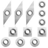 Zhehao 12 adet tungsten karbür kesici uç seti, ahşap torna tezgahı için, 11 mm kare, yarıçaplı, 12 mm ve 8,9 mm yuvarlak, 30 x 10 mm elmas uçlu (Gümüş)