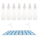 ZHIYE 7 adet sprey şişesi, 100 ml plastik doldurulabilir sprey şişesi temizle boş ince sis atomizer seyahat şişesi huni ve etiketleri makyaj kozmetik saç temizliği için