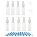 ZHIYE 9 adet sprey şişesi, 50 ml plastik doldurulabilir sprey şişesi temizle boş ince sis atomizer seyahat şişesi huni ve makyaj kozmetik saç temizliği için etiketler