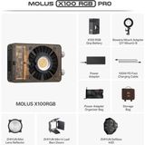 Zhiyun Molus X100 RGB COB Pro 100W Taşınabilir RGB Led Işık (Grip Batarya + DC Güç + Mini Reflektör) - Turuncu - Siyah