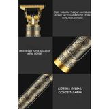 ZHL Tools Zhltools Metal Gövdeli Şarjlı T-Bıçak Saç Ense Sakal Tıraş Makinesi Ejder Baskılı - Sarı
