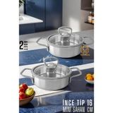 Zhlhome Mini Kapaklı Sahan Tencere 2 Li Set 16 cm - Gümüş