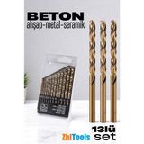 Zhltools Beton Matkap Ucu Seti- Çelik Beton Metal Ahşap Matkap 13 Lü Set - 16 lı Set - Sarı