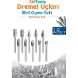 Zhltools Dremel Uyumlu Mini Oyma Gravür Uç Seti 10LU Tungsten Karbür, Ahşap, Metal, Plastik Için - Gri