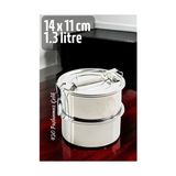 Zhltools Sefer Tası Yemek Kabı Paslanmaz Çelik 2 Katlı 14 cm 1.3 Litre - 1,3 lt - Gümüş
