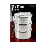 Zhltools Sefer Tası Yemek Kabı Paslanmaz Çelik 3 Katlı 14 cm 3 Litre - 3 lt - Gümüş