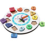 Zhltoys Ahşap Tavşan Geometrik Saat Oyuncak Bultak Renkli Saat