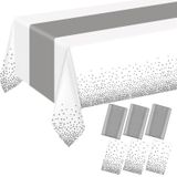 ZHOMA 6'lı Paket Dikdörtgen Plastik Noktalı Masa Örtüsü Seti, 132 x 250 cm Plastik Masa Örtüsü, Düğün Mezuniyet Doğum Günü Yeni Yıl Partisi Süslemeleri için Saten Masa Örtüleri (Beyaz, Şerit)