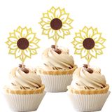 ZHUOWEISM 24 ADET Ayçiçeği Cupcake Süsleri Simli Çiçek Temalı Bebek Partisi Çocuklar Erkek Kız Doğum Günü Partisi Kek Süslemeleri Malzemeleri