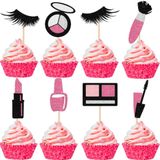 ZHUOWEISM 24 ADET Makyaj Cupcake Süsleri Parlak Kozmetik Ruj Kirpik Kek Penaları Makyaj Teması Kızlar Doğum Günü Partisi Dekorasyon Malzemeleri