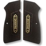 Zib Grips Silah Kabzası - Zig 14, Browning Hp, High Power 14, Spor Kasa ile Uyumlu - Koyu Kahverengi Renk - Metal Logolu - BRWHPSCV018L1