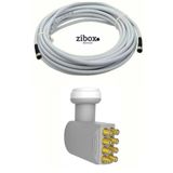 Zibox 50 Metre Uydu Kablosu + Sekiz Çıkış Çanak Uydu 4k Full Hd Lnb (4 Adet F Connektör Hediyeli)