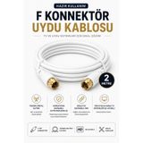 Zibox F Konnektörlü Uydu Anten Kablosu Gold Uçlu Hd 4K Uyumlu Beyaz-2m