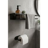 Zift Unique Paslanmaz Çelik Mat Siyah Yapışkan Montaj Banyo Rafı - Tuvalet Kağıdı Askısı Set