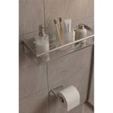 Zift Unique Paslanmaz Çelik Satine İnoks Yapışkan Montaj Banyo Rafı - Tuvalet Kağıdı Askısı Set Inox