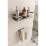 Zift Unique Paslanmaz Çelik Yapışkanlı Duş Rafı ve Havluluk Set, Havlu Askısı ve Banyo Rafı