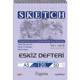 Zigana A5 Spiralli Eskiz Defteri – 50 Yaprak, 120 gr Çizim Bloknotu, Sanat Defteri - Çok Renkli - Genel - Genel