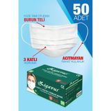 Zigavus 50 Adet Beyaz Cerrahi Maske, 3 Katlı Burun Telli, Rahat Lastik Kulaklıklı