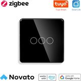 Zigbee Dokunmatik Akıllı Duvar Anahtarı - Siyah Renk ( Tuya, Smart Life, ZIGBEE2MQTT Uyumlu ) - Üçlü