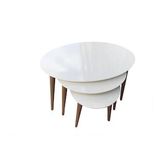Zigon 13710 Sehpa Kayın Retro Konik Ayak Model Oval Beyaz Tabla ceviz El Yapım