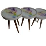 Zigon 19629 Sehpa Çember Renkli Dalga Model Kayın Retro Parlk Ceviz 3Ayk Üstü Cam