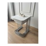 Zigon 4LÜ TEKERLEKLİ GÜMÜŞ BEYAZ TABLA YAN SEHPA SEHPA ORTA SEHPA mdf