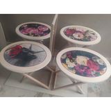 Zigon Çanta Resimli 18208 Klasik Oval Sehpa Çiçek Motif Ham Boyasız Kayın Nature