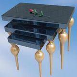 Zigon Ilgz 12618 Tombul Model Kayın Ayak Mdf Tabla Gold Çizgili Füme Cam Kaplama