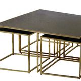 Zigon-Orta 19332 Sehpa Kare Ogem Model Takım Metal Gold Kaplama Temper Füme Cam