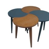 Zigon-Orta 19613 Sehpa Takım HİLAL Model Parlak Antrasit Ceviz Kayın RETRO Ayak