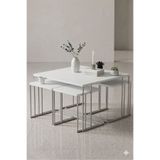 Zigon ORTA SEHPA 5'Lİ TEKERLEKLİ 4+1 YAVRUU ORTA SEHPA GÜMÜŞ METAL BEYAZ TABLA MDF